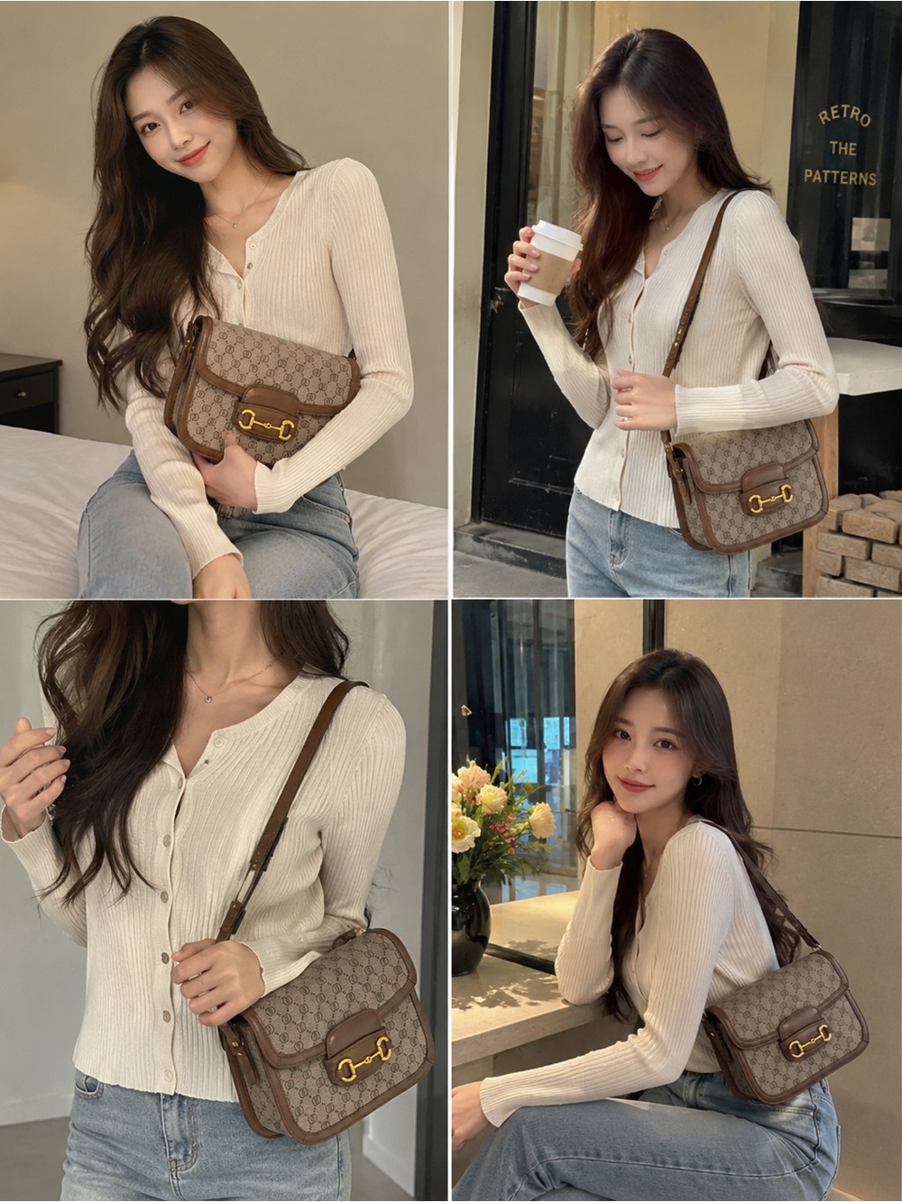 Brown Monogram Shoulder Bag with Gold Hardware